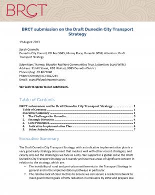 BRCT Transport Strategy Submission front page1